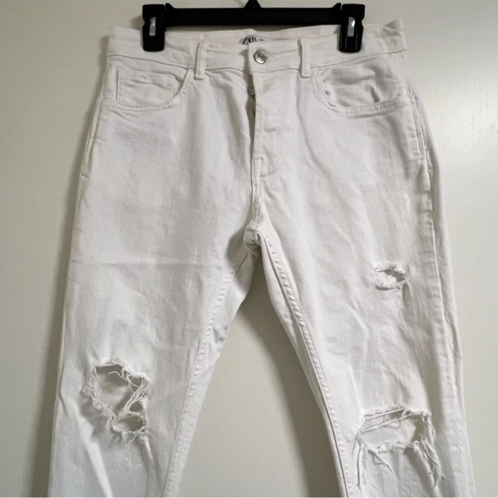 Zara Men's Distressed Ripped Skinny Jeans White 31x30